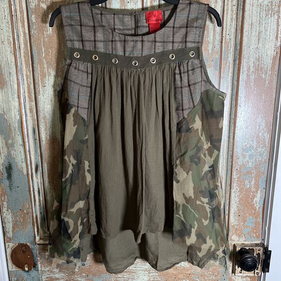 V Cristina Large Camouflage Sleeveless Blouse With Tulle/Netting - Picture 1 of 12